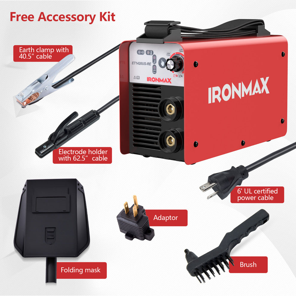 MMA Welder IGBT Portable Machine w/ Electrode Holder&Earth Clamp&Adapter