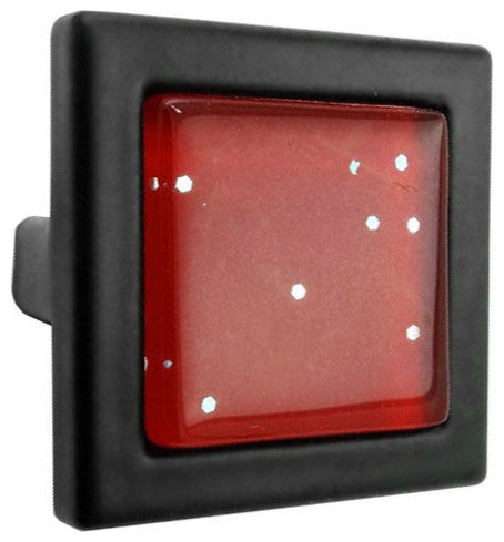Red Iridescent Dots Crystal Glass Black Metal Square Manor Knob
