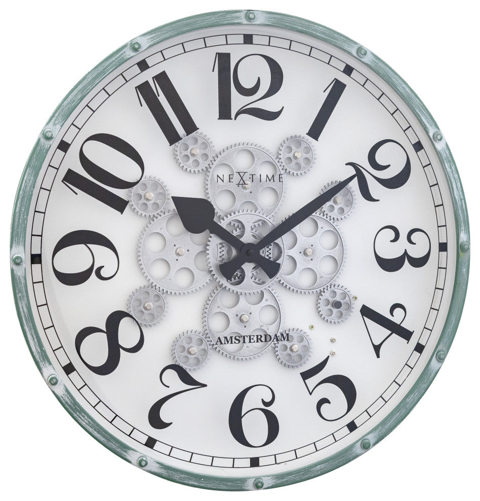 Henry 20" Moving Gear Wall Clock, White