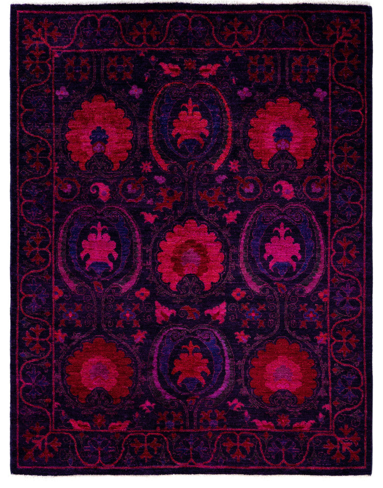 Overdyed One-of-a-Kind Hand-Knotted Area Rug Purple, 4' 3" x 5' 6"