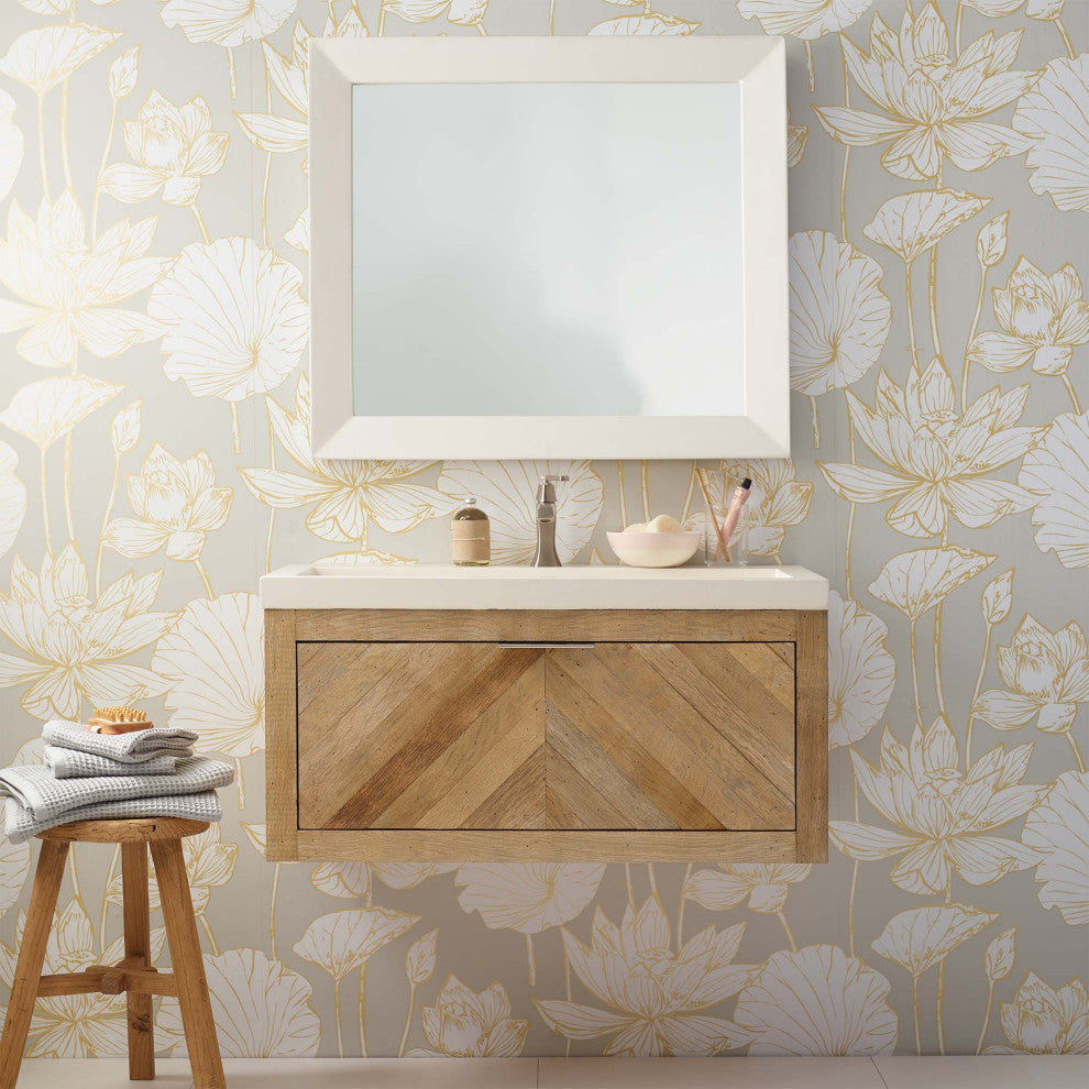 Vintner's Floating Bathroom Vanity with Drawer, Chardonnay