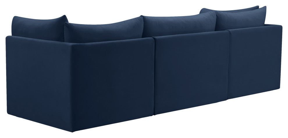 Jacob Velvet Upholstered 3-Piece Modular Sofa, Navy