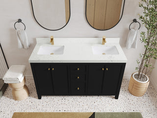 Chicago 60" Double Sink Bathroom Vanity, Black 2" Empira Quartz