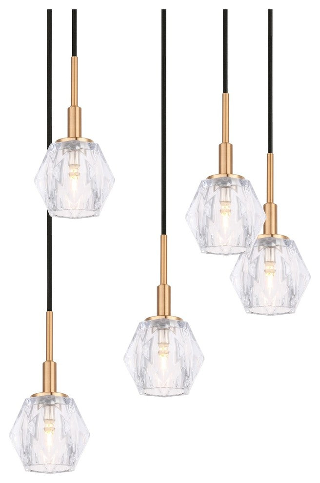 Woodbridge Lighting Jewel LED, Hexagonal Crystal, 5-Light Cluster Pendant