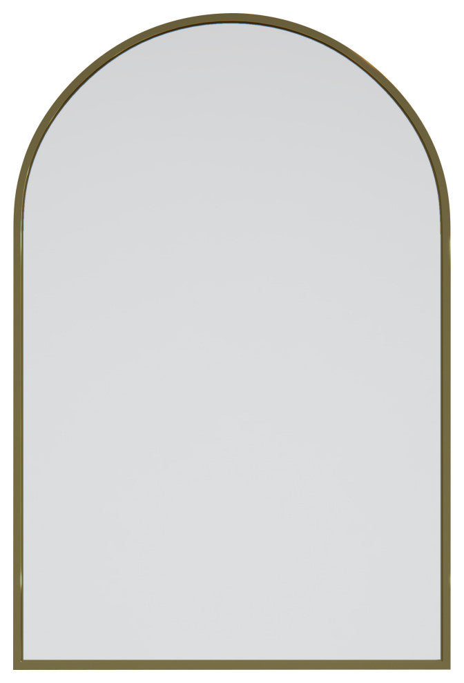 30"Hx20"W Arch Shape Stainless Steel Framed Mirror, Satin Brass