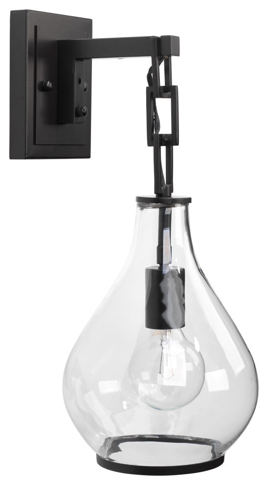 Tear Drop Hanging Wall Sconce, Clear Glass and Bronze