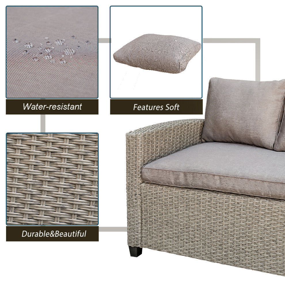 3 Pieces Outdoor Rattan Patio Sectional Sofa Set With Cushions and Table