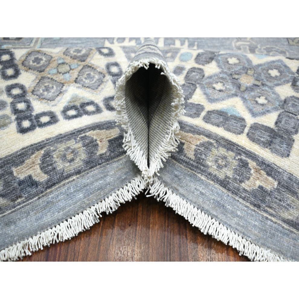 Stone Gray Afghan Wool Hand Knotted Fine Peshawar Oriental Rug, 9'0"x12'0"