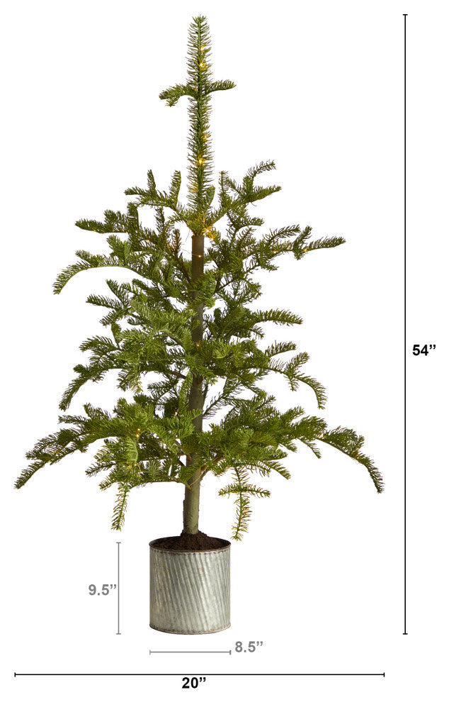4.5' Pre-Lit Christmas Pine Artificial Tree, Decorative Planter