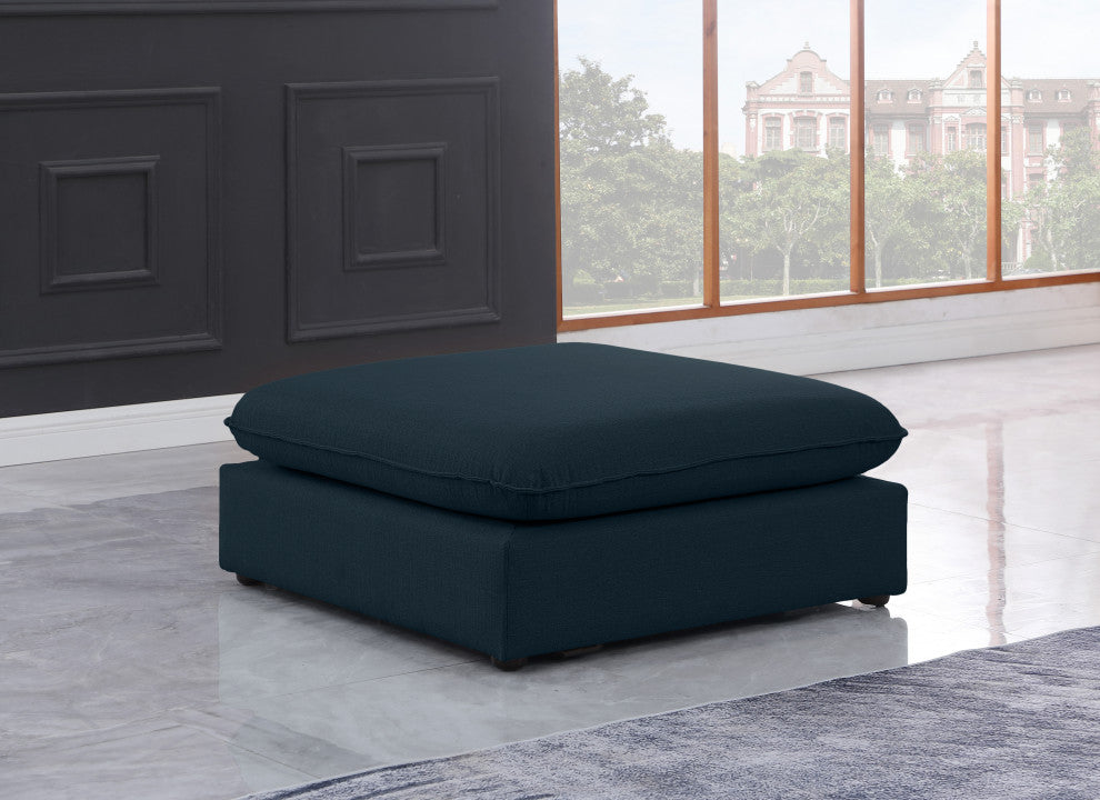 Mackenzie Linen Textured Fabric Upholstered Ottoman, Navy