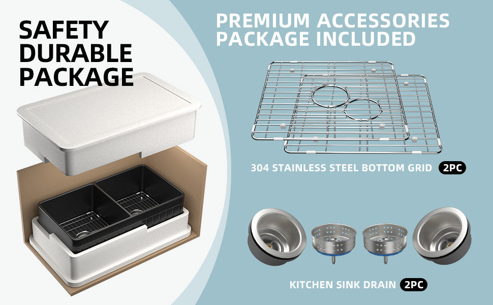Black Fireclay 33 Inch Double Bowl Farmhouse Apron Front Kitchen Sink