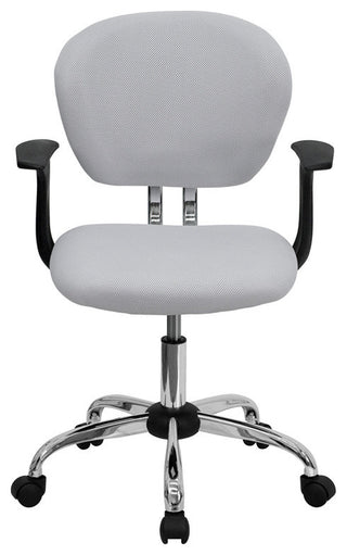 Mid-Back Mesh Swivel Task Chair with Chrome Base and Arms, White