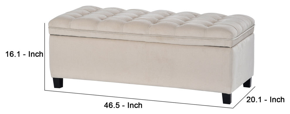 Benzara BM261451 Storage Bench With Flip Button Tufted Top and Sleek Legs, Beige