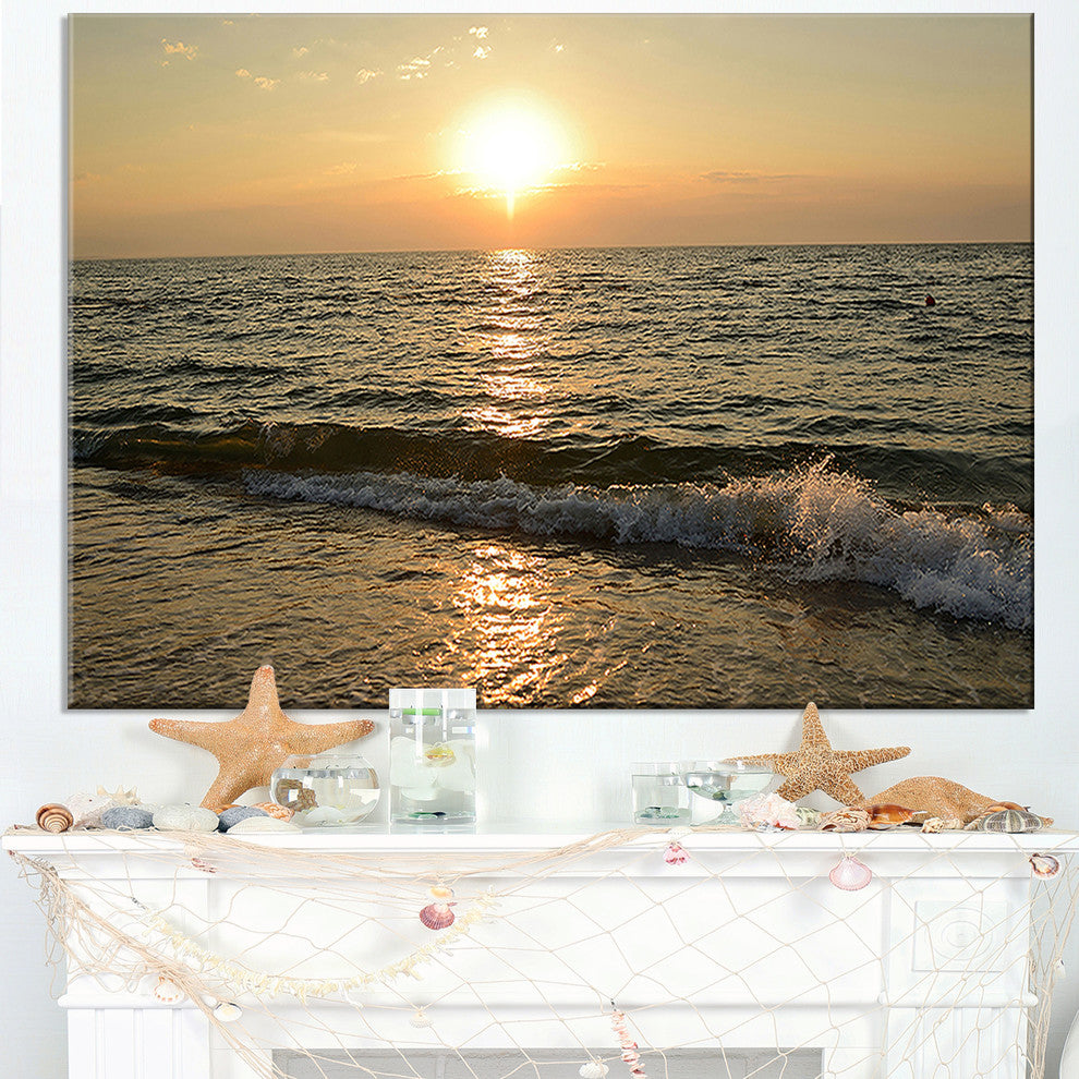 "Black Seascape in Morning Sunlight" Beach Canvas Wall Art, 1 Panel, 60"x28"