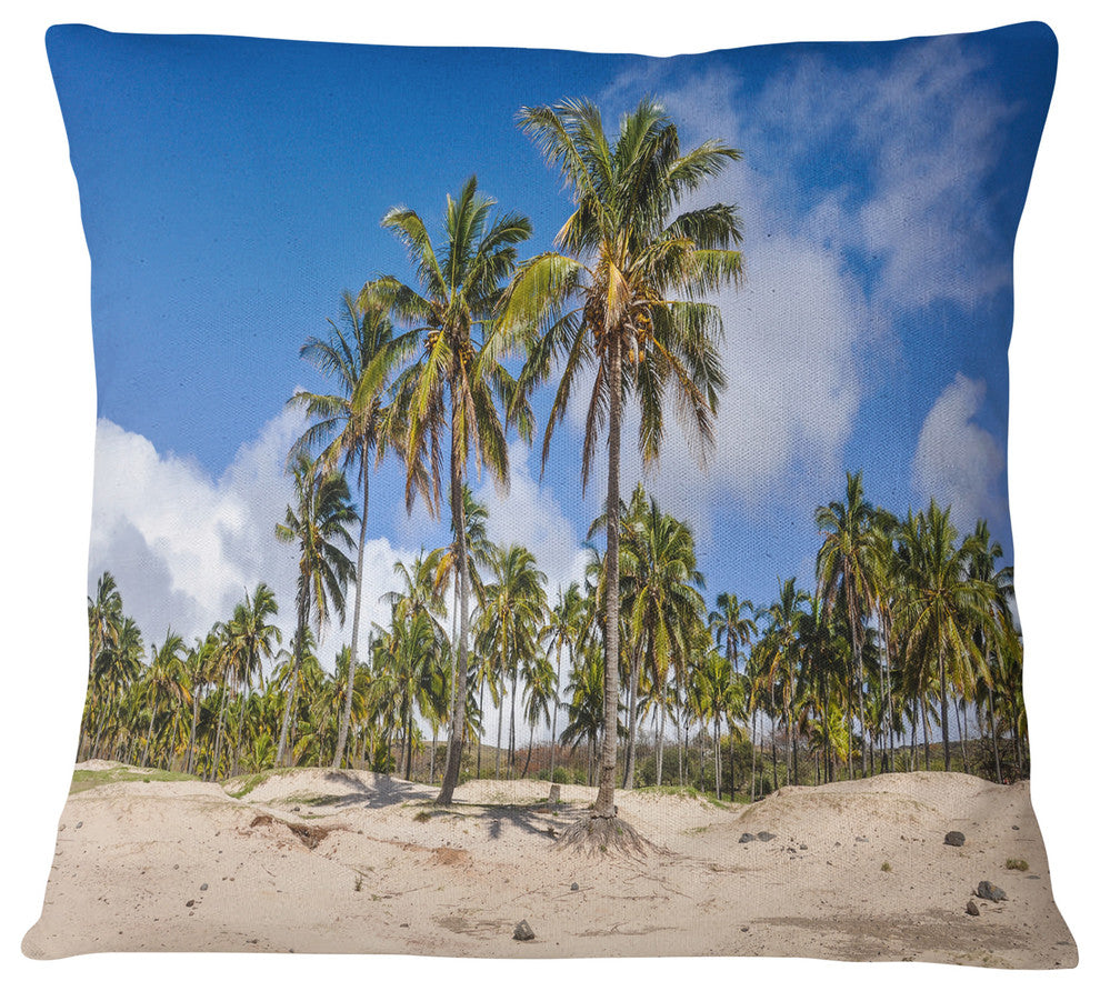 Anakena Beach in Easter Island Seascape Throw Pillow, 18"x18"