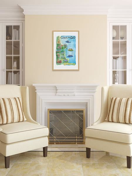 "Blue Chicago" Framed Painting Print, 16"x24"