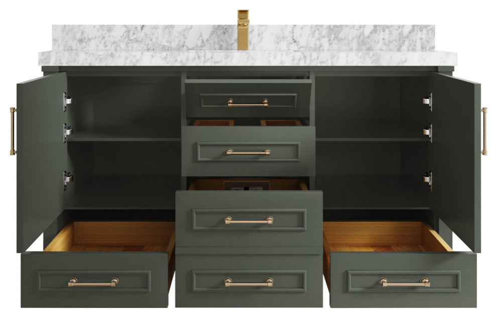 Aberdeen 60 Single Bathroom Vanity in Pewter Green 2" Carrara Marble