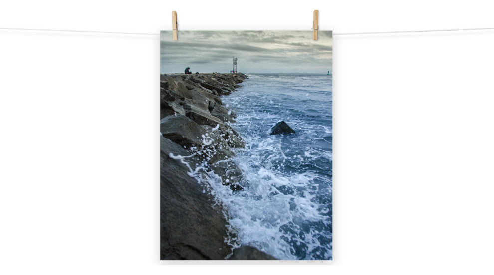 Splashing on the Jetty Landscape Photo Unframed Wall Art Print, 18" X 24"