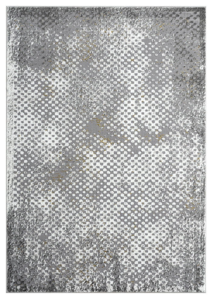 Abani Luna LUN110A Contemporary Grey Distressed Mesh Dot Area Rug
