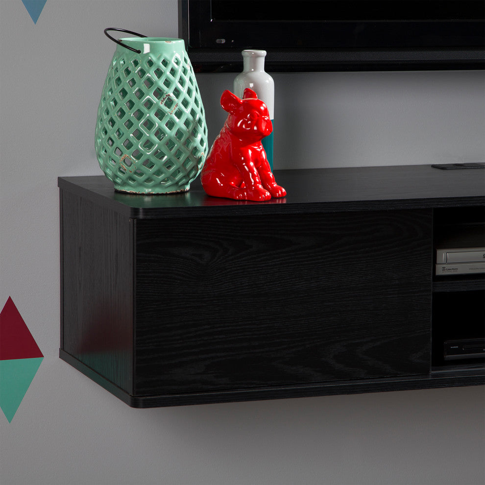 South Shore Agora 56 Wide Wall Mounted Media Console, Black Oak