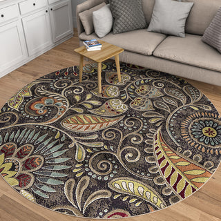 Giselle Transitional Floral Area Rug, Brown, 7'10'' Round