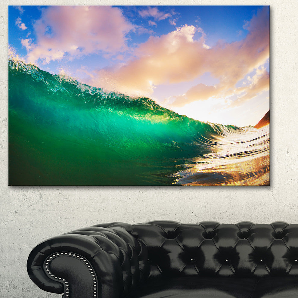 "Waves under Cloudy Sky" Seascape Glossy Metal Wall Art, 28"x12"