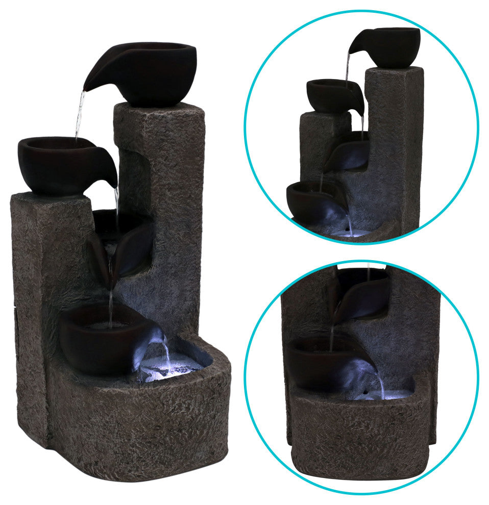 Sunnydaze Aged Tiered Vessels Solar Fountain With Battery Backup, 29"