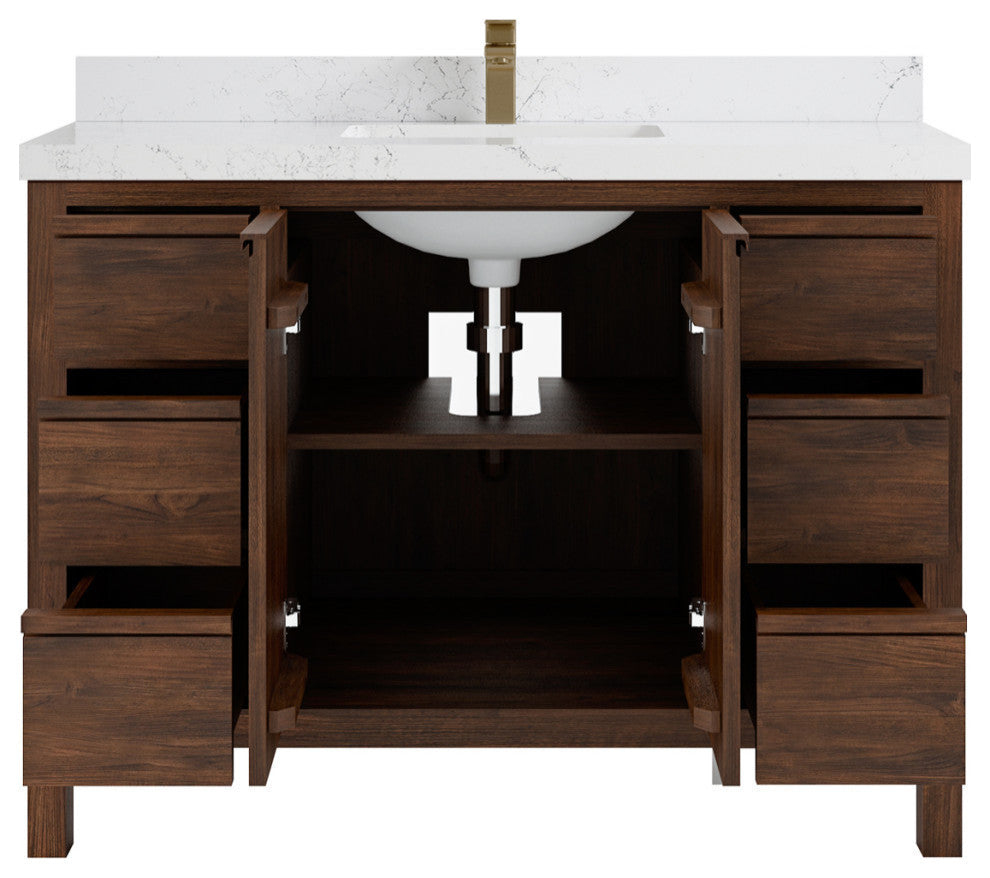 Elizabeth 48 Single Sink Bath Vanity in Dark Walnut Teak 2" Empira Quartz