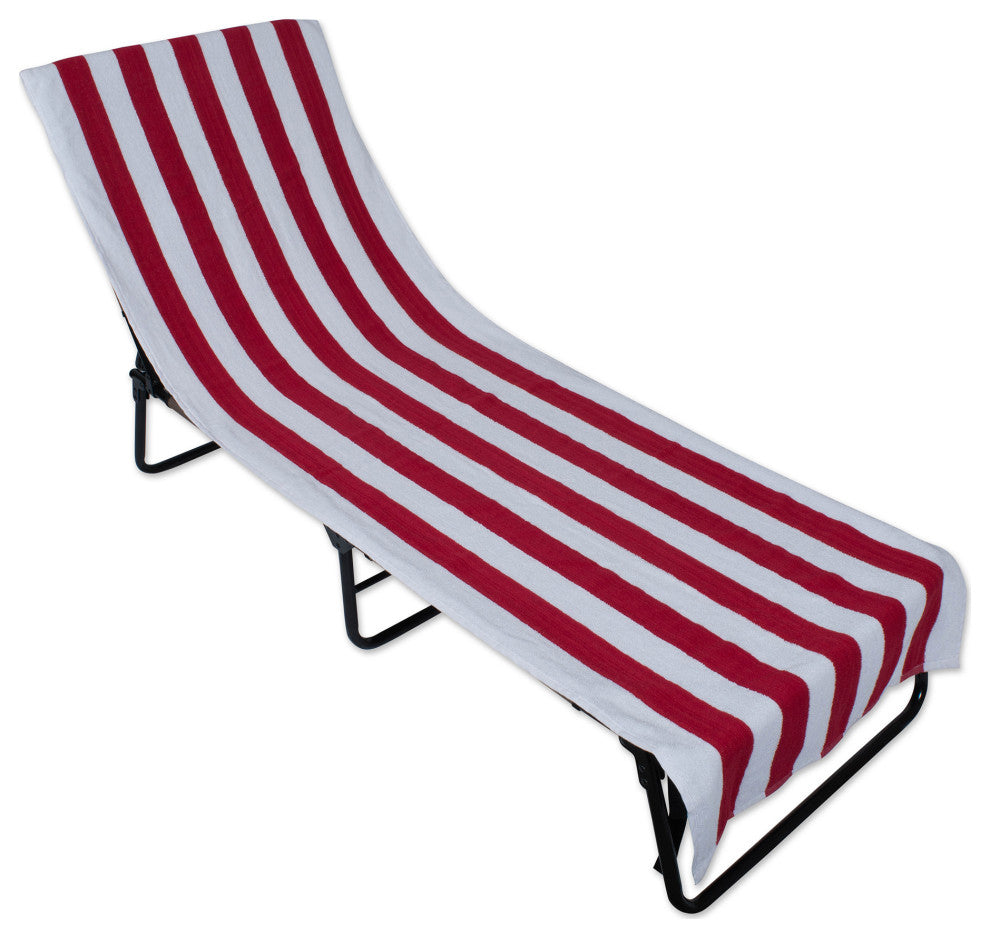 Red Stripe Lounge Chair Beach Towel With Top Fitted Pocket 26X82