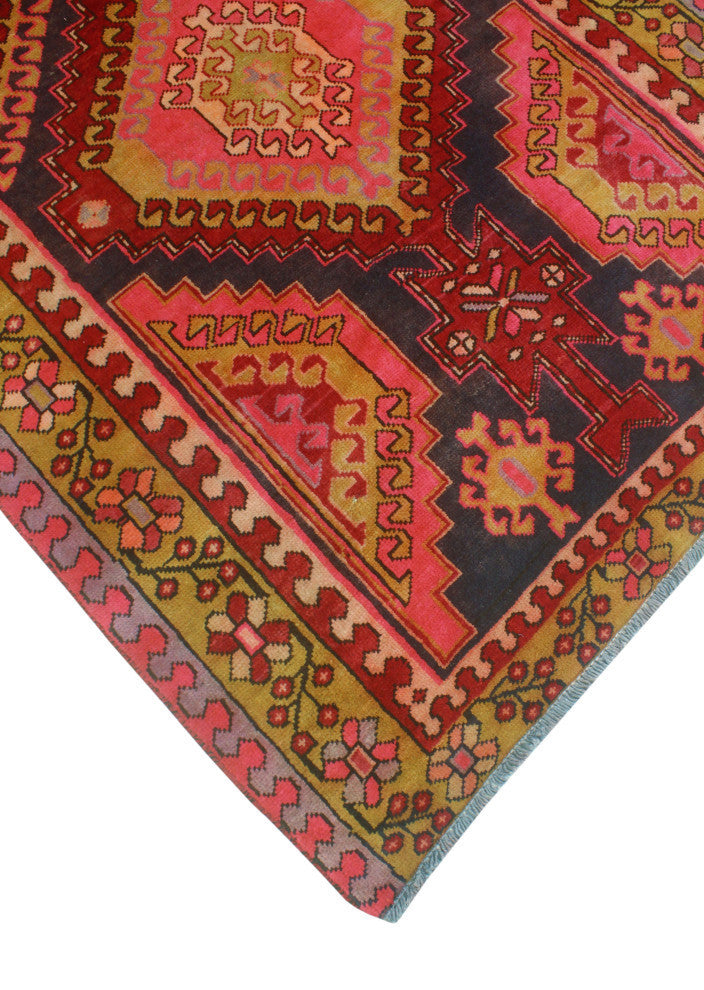 Fine Vintage Distressed Kohinoor Navy/Pink Runner, 3'7x9'11