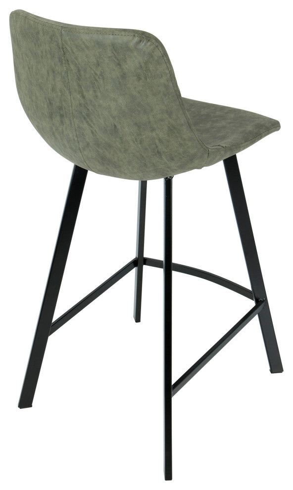 Outlaw Industrial Counter Stool, Black With Green Faux Leather, Set of 2