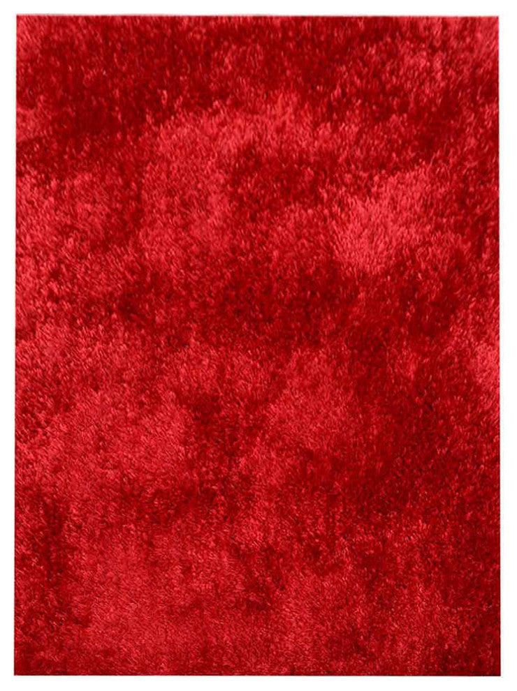 HAND TUFTED SHAG POLYESTER ECO-FRIENDLY AREA RUGS, Red Color, Solid Design
