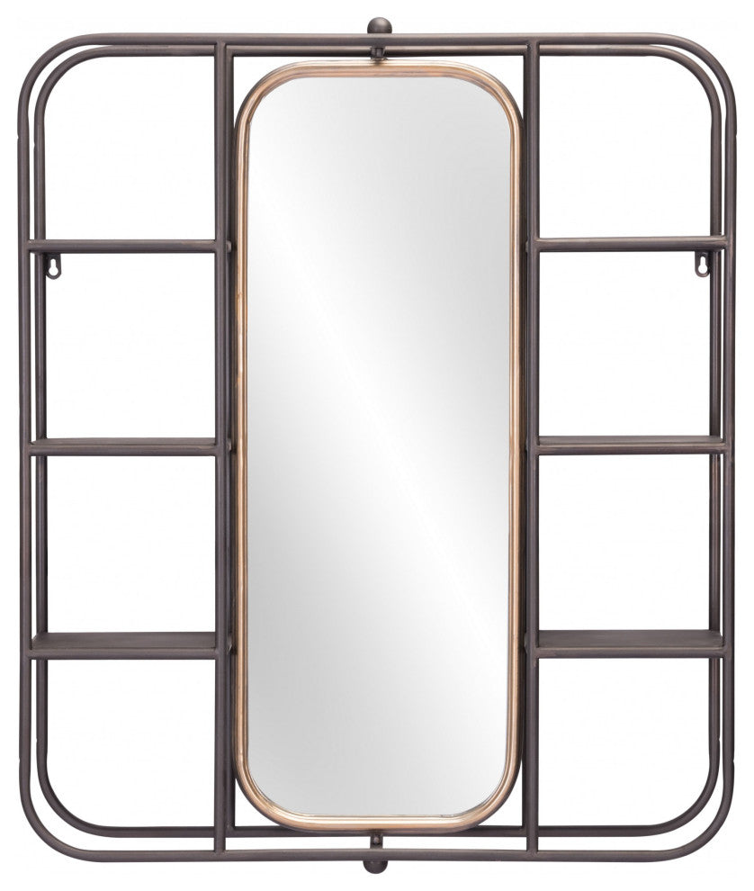 Industrial Gray Shelf With Gold Mirror