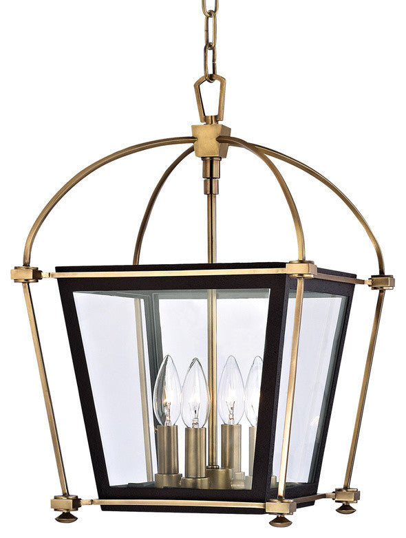 Hollis, 12" Pendant, Aged Brass Finish, Clear Glass Shade