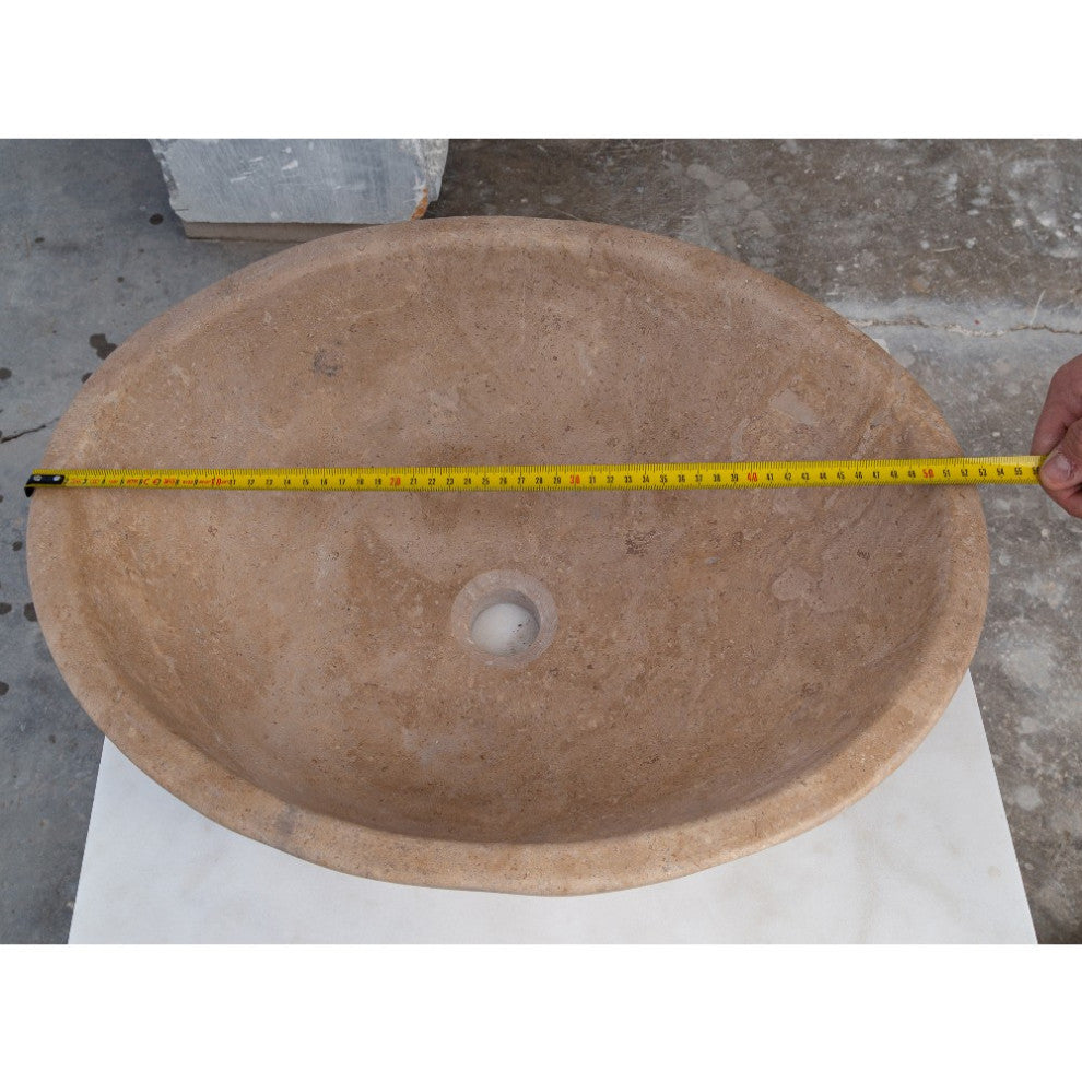 Karina Walnut Travertine Natural Stone Vessel Sink Honed and Filled  (W)16" (L)2