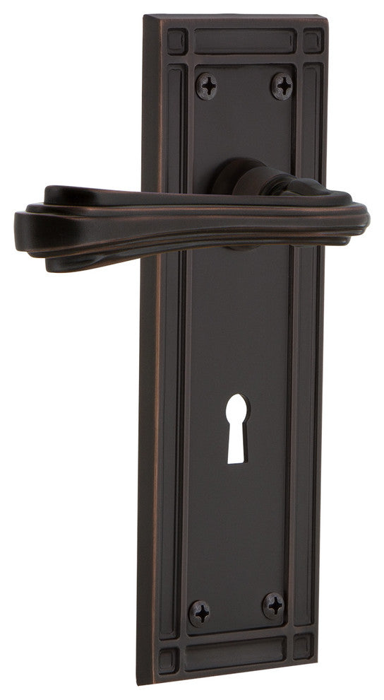 Mission Plate With Keyhole Fleur Lever, Timeless Bronze, Left-Handed