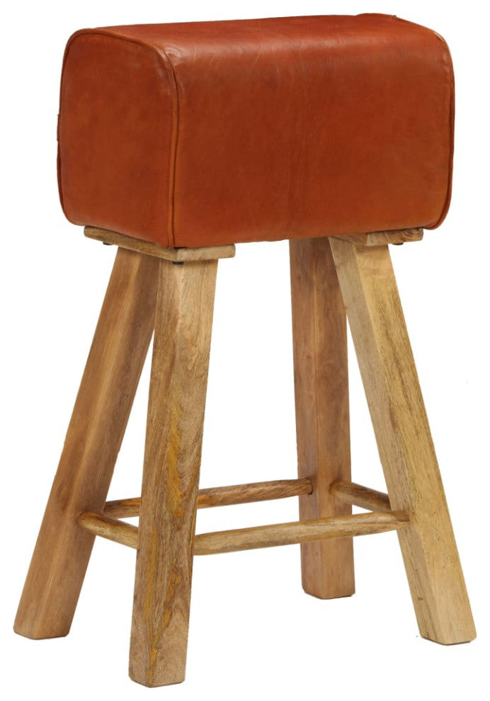 vidaXL Bar Chairs 2 pcs Real Leather and Solid Mango Wood