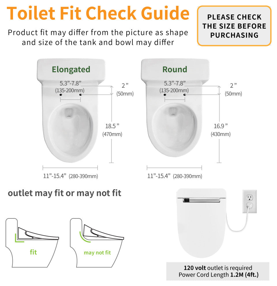 Bidet Toilet Seat with UV LED and Deodorizer, Elongated
