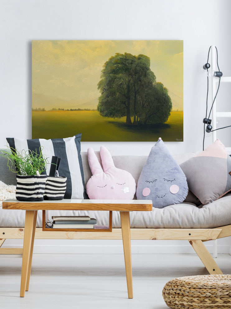 "Green Fields and Lone Tree" Painting Print on Wrapped Canvas, 36x24