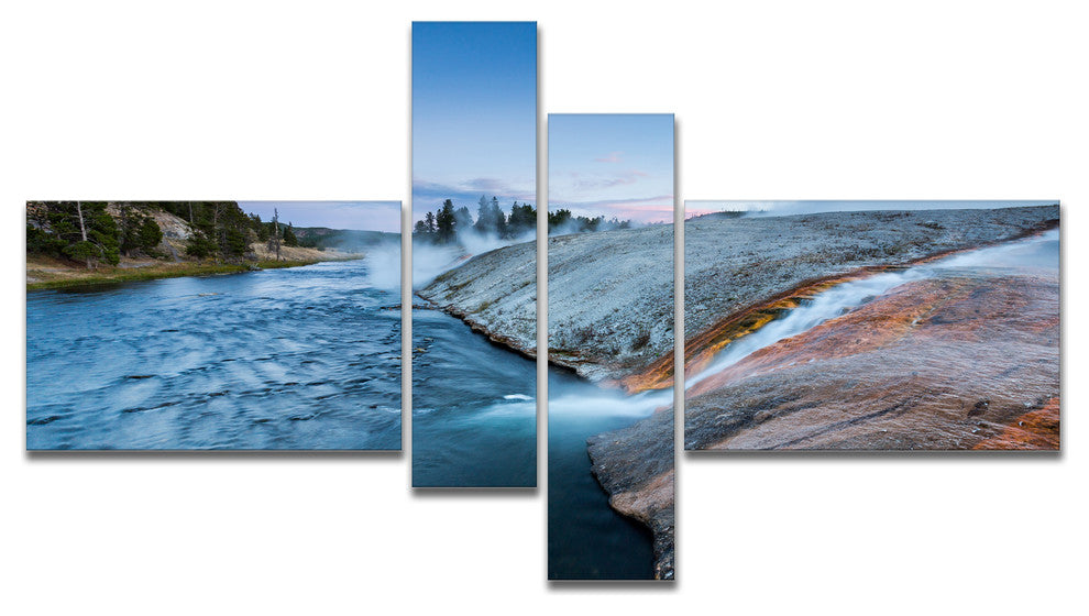 Midway Geyser Basin In Yellowstone, Seashore Canvas Art Print, 60"x32", 4 panels