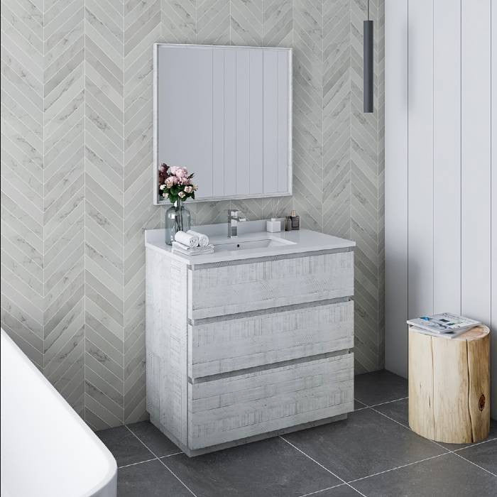 Fresca Formosa Modern 36" Rustic White Single Sink Vanity Set, Faucet Fft1030bn