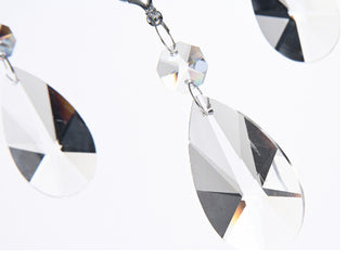 5-Light Chrome Round Beaded Drum Chandelier With Hanging Crystals