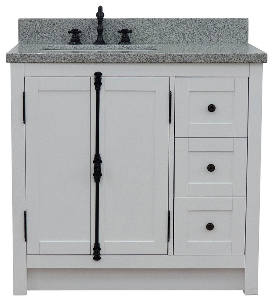37" Vanity, Glacier Ash With Gray Granite Top, Left Doors/Left Rectangle Sink