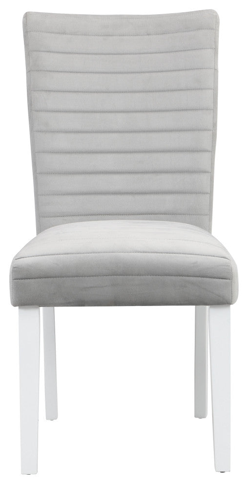 ACME Elizaveta Side Chair, Set of 2, Gray Velvet, Faux Diamond, White High Gloss