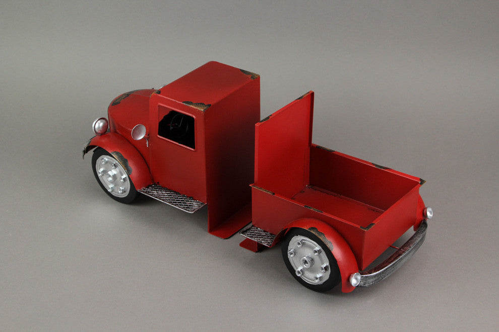 Vintage Red Pickup Truck Weathered Finish Metal Bookends Front and Back