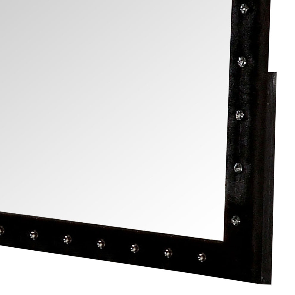 Benzara BM276343 44" Wall Mirror, Velvet Wrapping, Button Tufting, Black