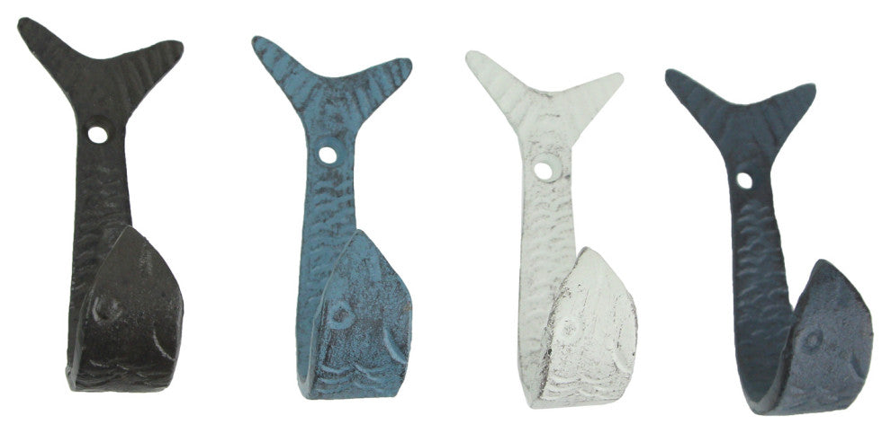 Set of 4 Coastal Color Cast Iron Flipping Fish Decorative Wall Hooks