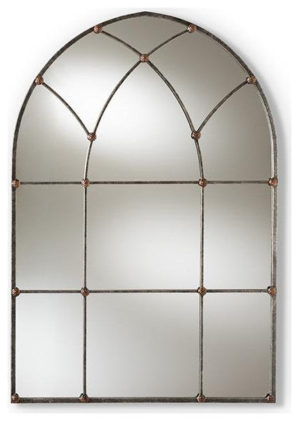Tova Vintage Farmhouse Antique Silver Finished Arched Window Accent Wall Mirror