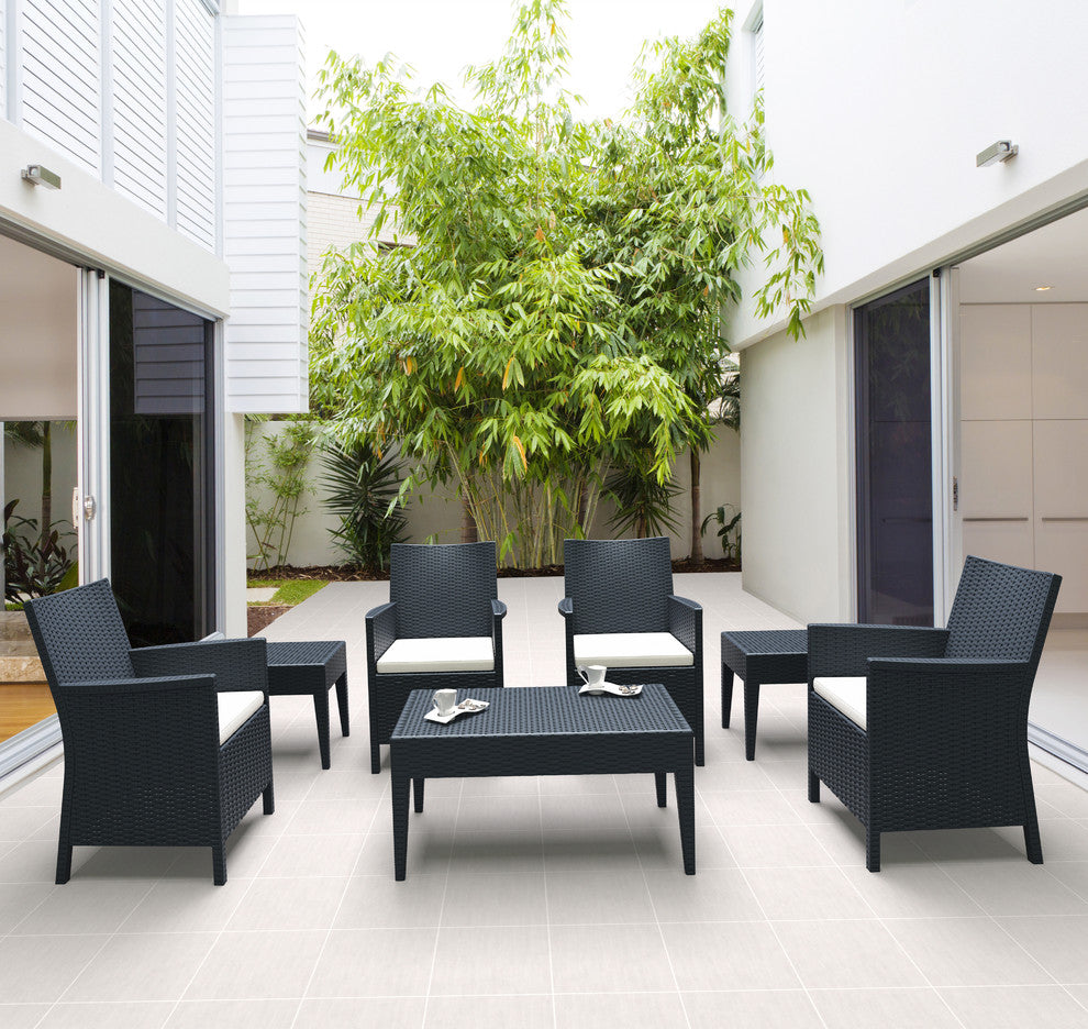 California Wickerlook Casual Seating 7 Piece Set, Dark Gray