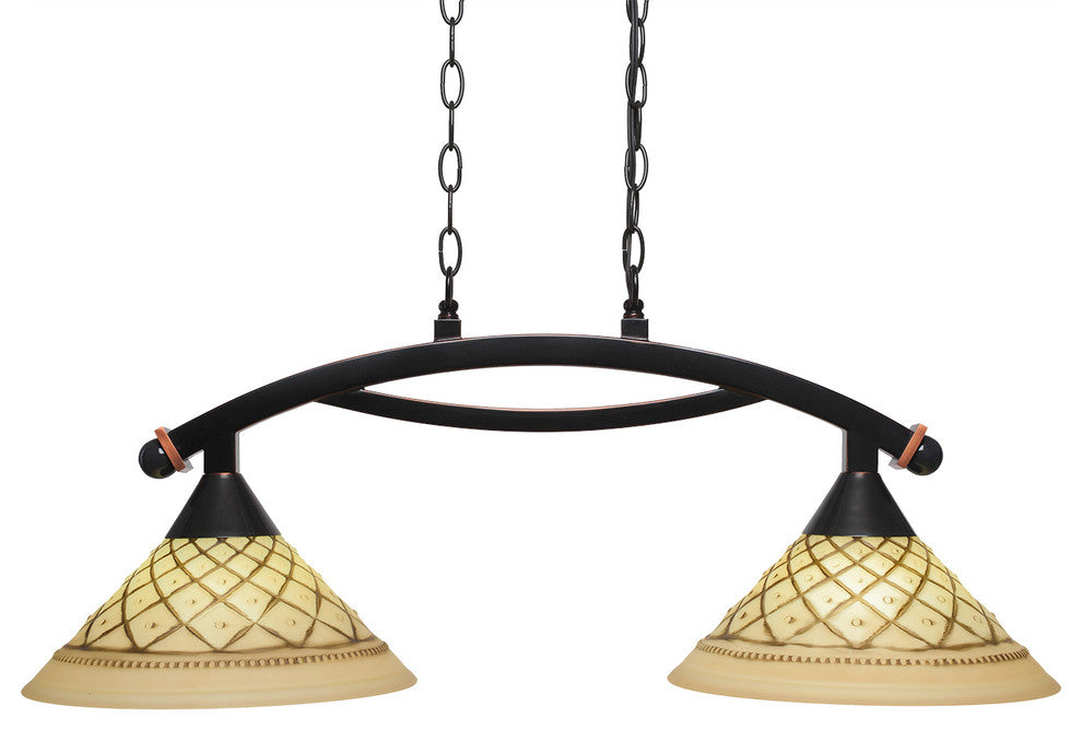 Bow 2 Light Island Light Black Copper Finish, 12" Chocolate Icing Glass